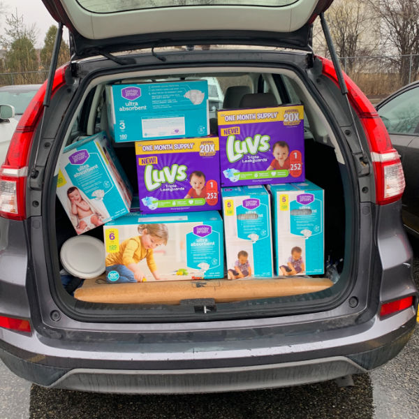 trunk of diaper boxes