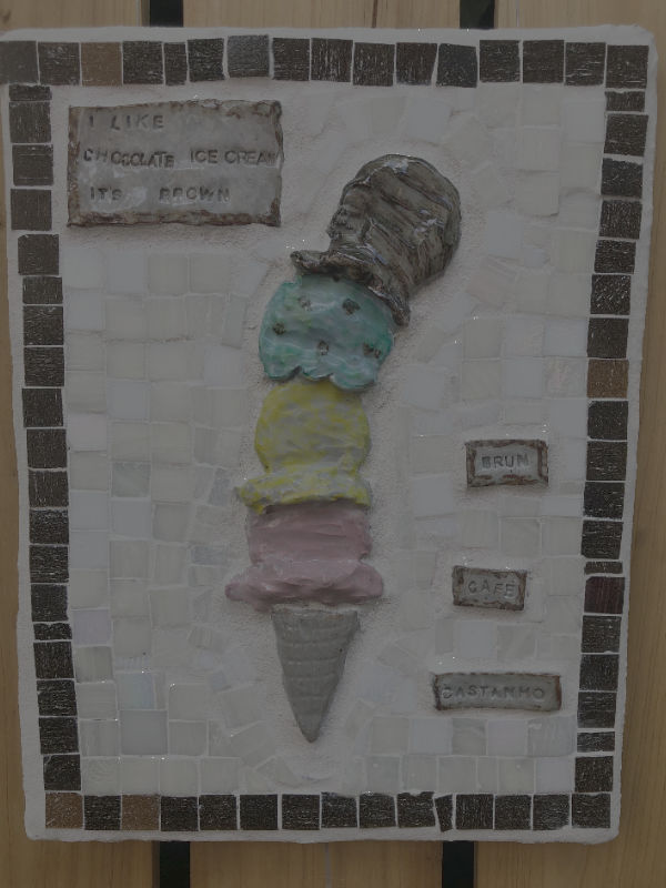 mosaic of ice cream cone with 4 flavors